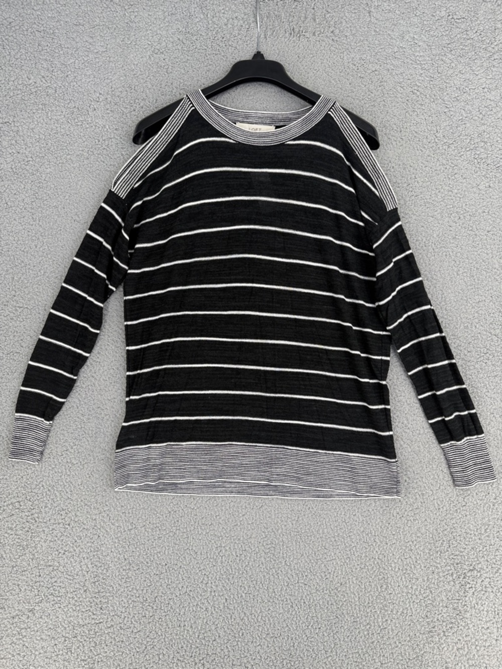 LOFT women’s XS cold shoulder long sleeve Black & White Striped Knit Top shirt